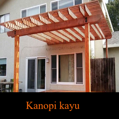 Kanopi teras kayu minimalis modern dengan desain menarik dan rangka tahan cuaca