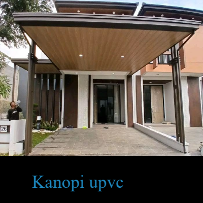 Kanopi UPVC minimalis modern untuk teras rumah dengan atap tahan panas dan rangka kokoh berkualitas